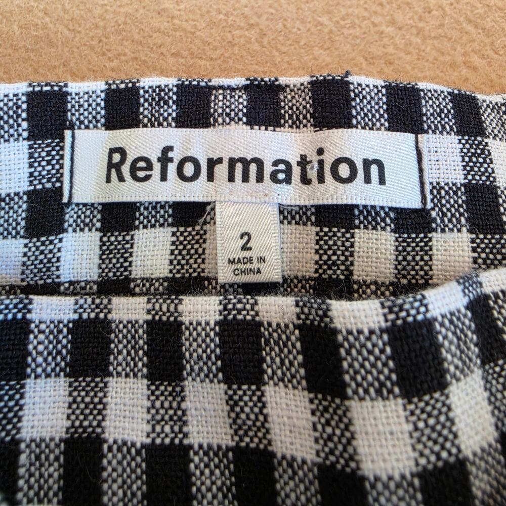 Reformation Silas Gingham Linen Midi Skirt Black & White Sz 2 - Picture 4 of 7